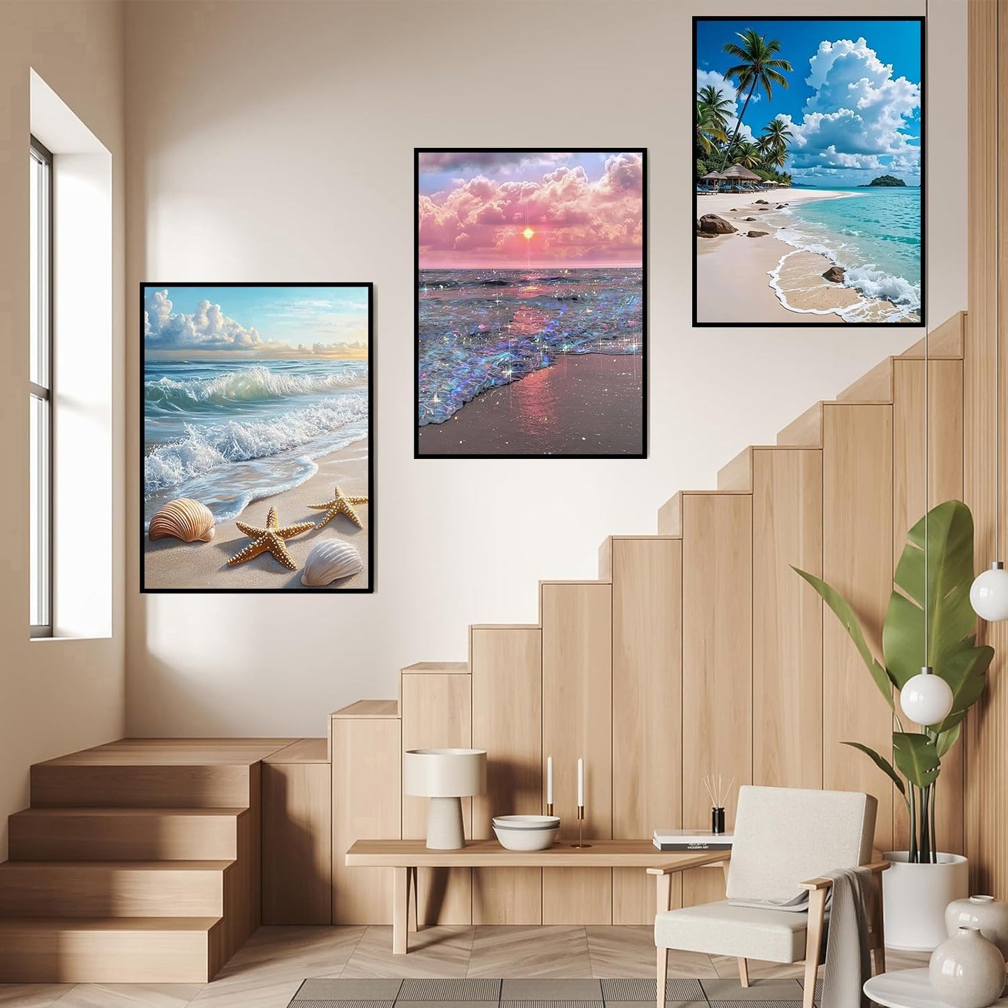 mrpwnle 6 Pack Diamond Art Kits for Adults, Landscape Diamond Painting Kits for Adults, 5D DIY Round Full Drill Gem Art Diamonds Dots Crafts, Home Decor Gift 12x16in (Beach, Sunset, Sunny)