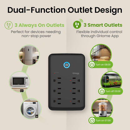 GHome Smart Power Strip, 1800W/15A High Power Devices Support Surge Protector Extension Cord, 9 in 1 Smart Plugs that Works with Alexa Google Home, 2.4 GHz WiFi Wall Outlet Extender, No Hub Needed