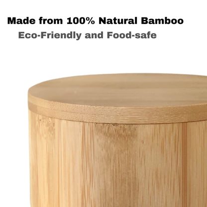 Bamboo Salt and Pepper Box - 2 Compartment - Built-in Serving Spoon - Swivel Lid with Magnet to Keep Dry, Dust-free - Salt Cellar Seasoning Container Holder Bowl- Divider with 7 Ounce Capacity