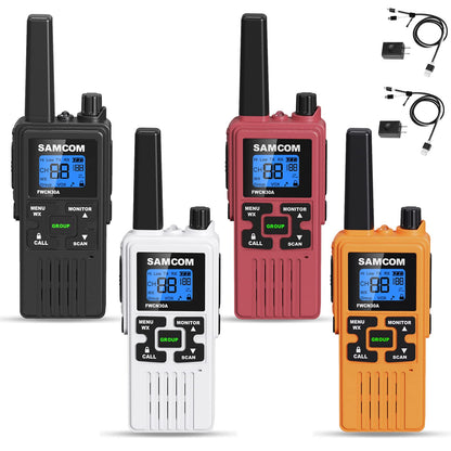 SAMCOM FRS Walkie Talkies Long Range, Two Way Radios for Adults Kids, 22 Channels 2 Way Radios Walky Talky with Earpiece and Mic Set, Group Call NOAA Alert 1250mAh USB Charge, 4 Colors