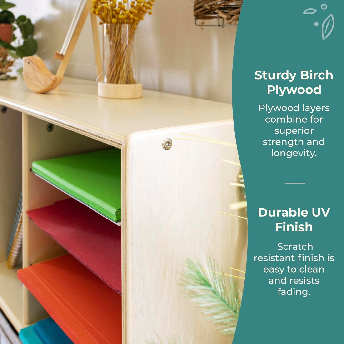 Guidecraft EdQ Shelves and 10 Bin Storage Unit- Natural: Multi-Functional Cube Storage Organizer or Bookcase, Wooden Cabinet for School and Home, Teacher's Book Cubby and Toy Shelf