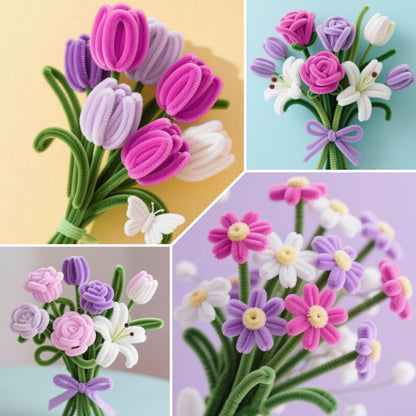 ASTARON 521 Pcs Pipe Cleaners Craft Set, 5 Colors Pipe Cleaners Bulk Pastel Chenille Stems for Craft Pipe Cleaner Flowers Making Kit with Floral Wires, Gardening Tape (Purple Series)