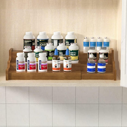 Bamboo Spice Rack Cabinet Organizer, 3 Tier Wooden Expandable Walnut Display Shelf