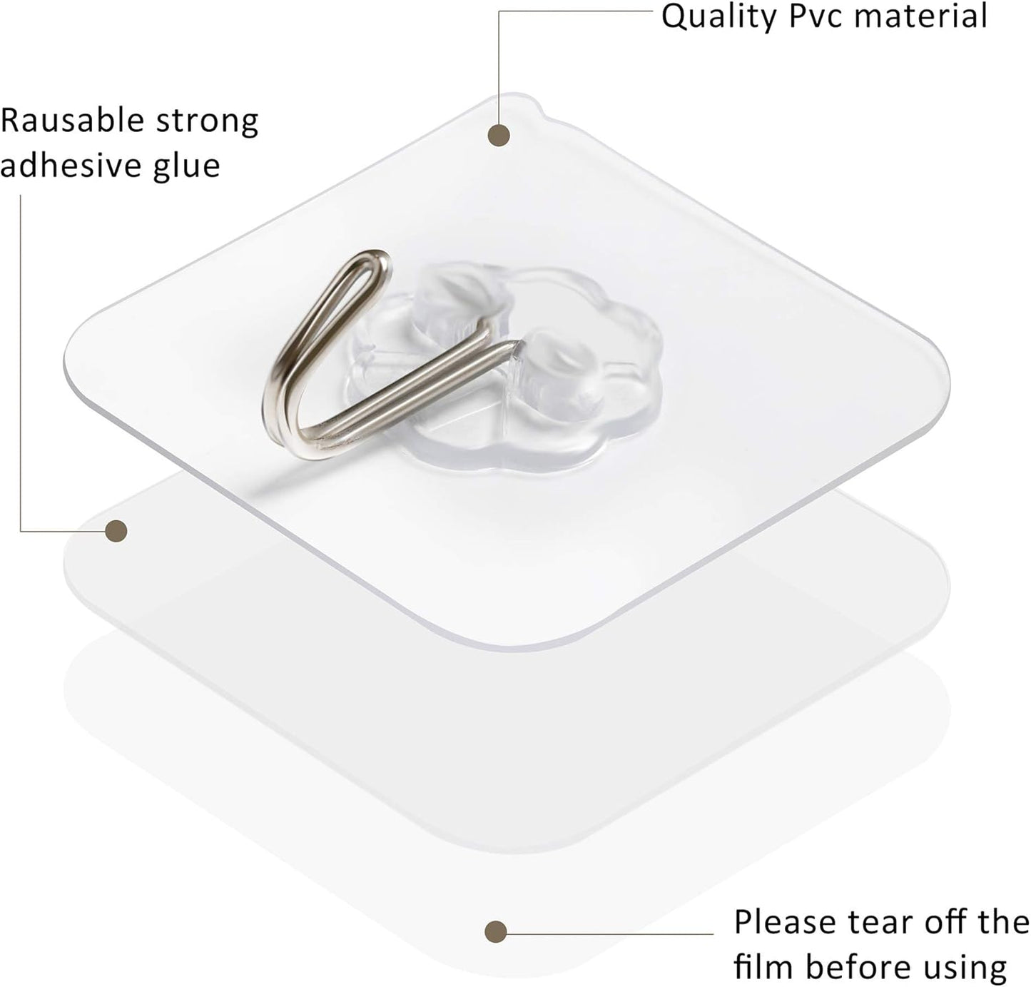 Mlici 24 Pack Clear Self-Adhesive Wall Hooks - 30lbs Heavy-Duty Sticky Hooks for Kitchen Bathroom