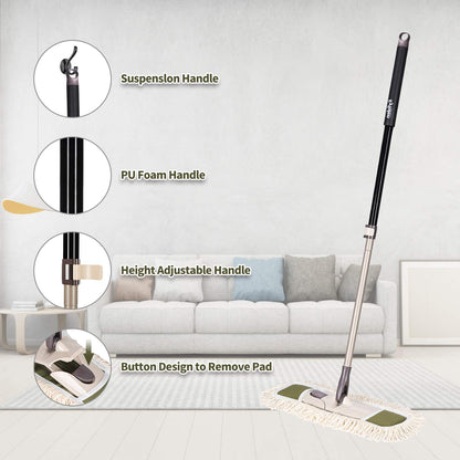 Eyliden Dust Mop with 2 Washable Pads for Hardwood & Tile Floors | 32.9"-52.6" Adjustable Handle, 360° Swivel, One-Touch Pad Release | Wet Dry Floor Cleaning Push Broom