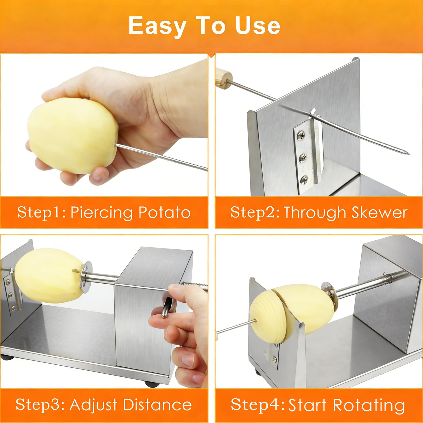 Tornado Potato Spiral Cutter, METLUCK Manual Stainless Steel Potatoes Twister Slicer