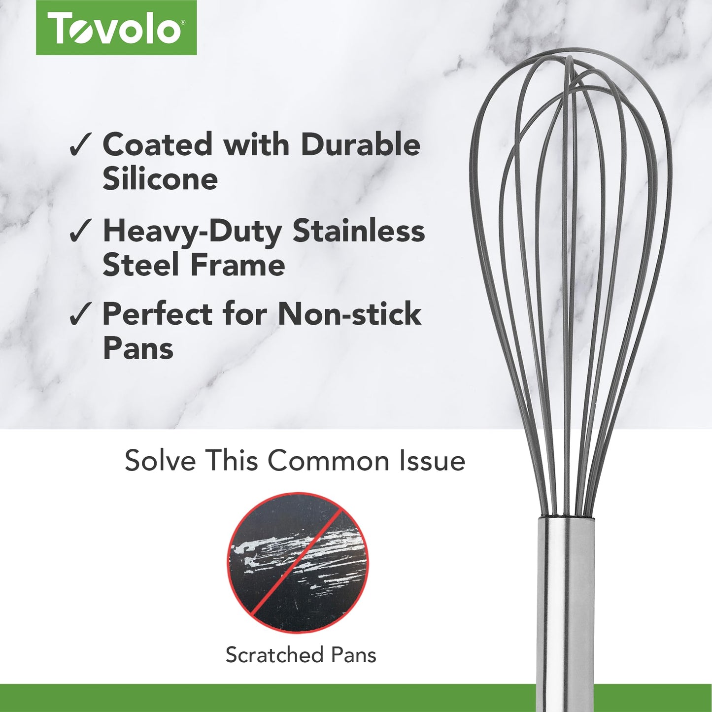 Tovolo Whisk 9 Inch Heavy Duty Silicone Wire Stainless Steel Whisker for Cooking Baking Blending Mixing Stirring Whipping Whisking, Dishwasher Safe Multi Use Classic French Wire Whisk, Charcoal Gray