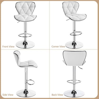Yaheetech Bar Stools Leather Set of 4, Adjustable Shell Back Barstools with Footrest, Counter Height Bar Chairs with Back for Kitchen Island, White