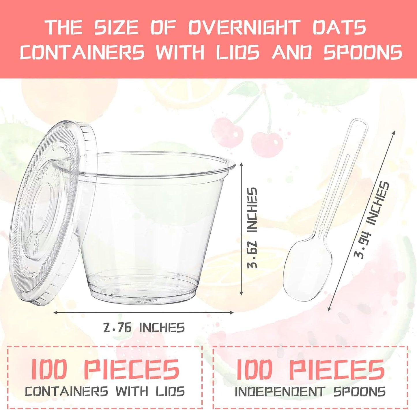 200 9 oz Sets, 100 Pack 100 Didaey Pcs Clear Plastic Parfait Cups with Flat Lids and Spoons Disposable Yogurt Parfait