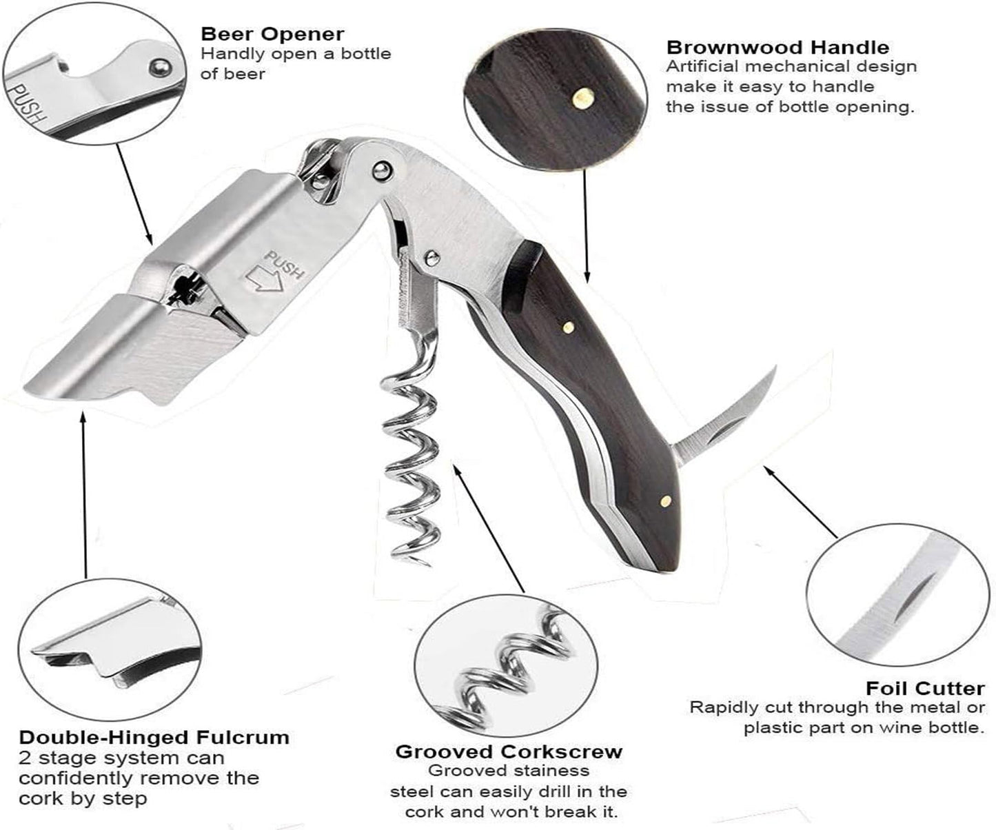 Professional Waiter Corkscrew Wine Key for Bartenders Set of 3,With Long Rosewood Handle Stainless Steel Handle Wine Opener for Bar Restaurant Waiters, Sommelier, Bartend (Black Wood 3 Packs)