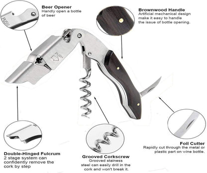 Professional Waiter Corkscrew Wine Key for Bartenders Set of 3,With Long Rosewood Handle Stainless Steel Handle Wine Opener for Bar Restaurant Waiters, Sommelier, Bartend (Black Wood 3 Packs)