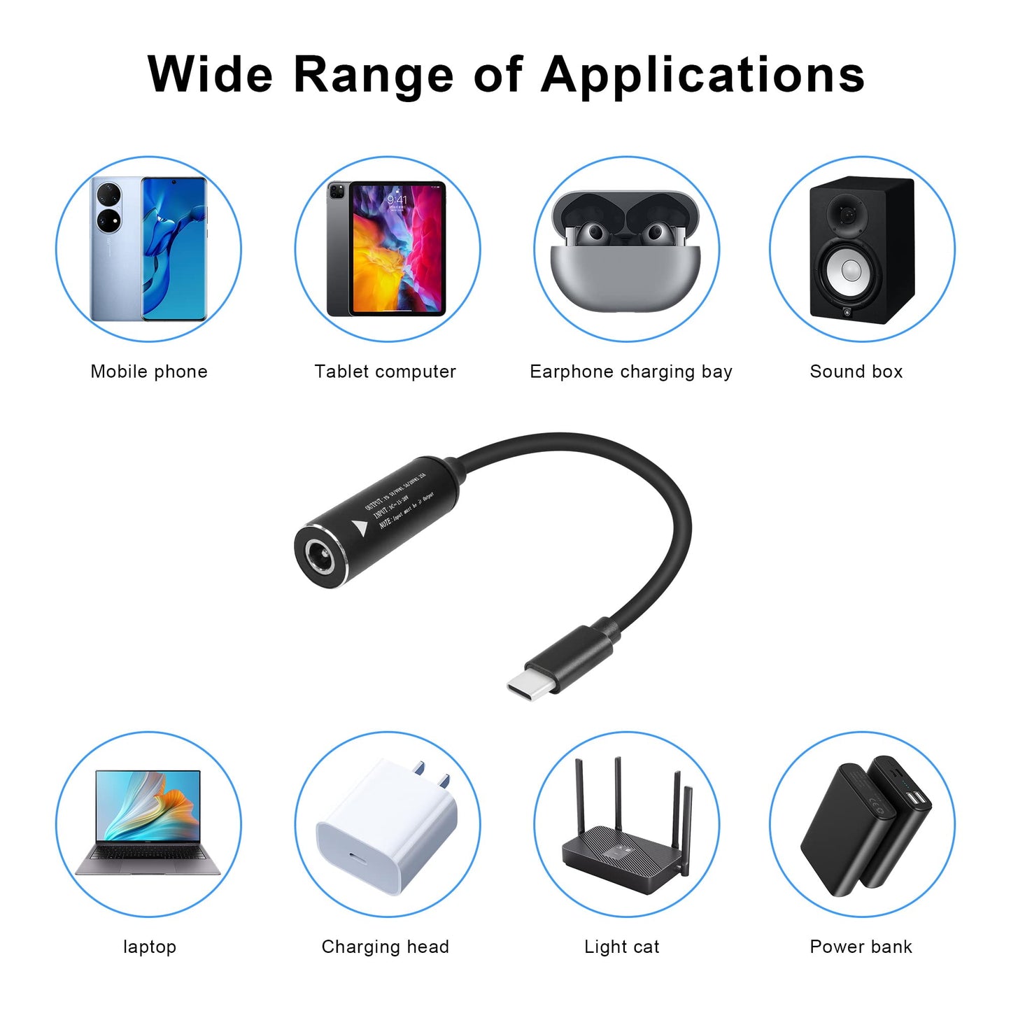 GINTOOYUN PD65W DC5525 to USB-C Charging Cable DC5.5mmx2.5mm Round Female to Type-C Charger Power Adapter Cable for Laptops,Mobile Phones,Tablets, Rechargeables,etc(7Inch)