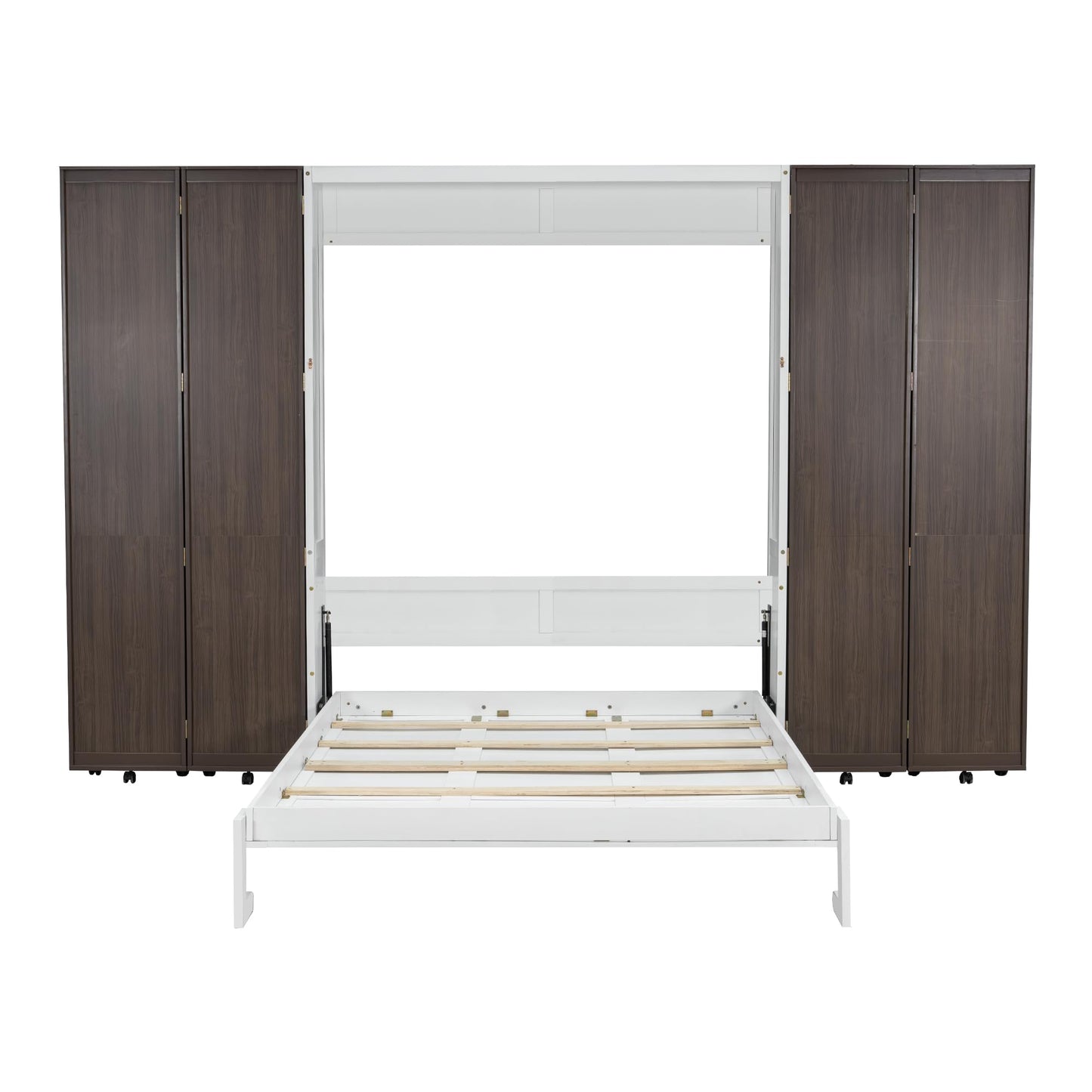 Ball & Cast Murphy Bed Queen Size,Wood Hidden Wall Bed with 2 Sides Push-Pull Foldable Storage Cabinets, Multifunctional Cabinet Bed Frame for Bedroom,Guest Room,Space Saving,Espresso