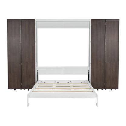 Ball & Cast Murphy Bed Queen Size,Wood Hidden Wall Bed with 2 Sides Push-Pull Foldable Storage Cabinets, Multifunctional Cabinet Bed Frame for Bedroom,Guest Room,Space Saving,Espresso