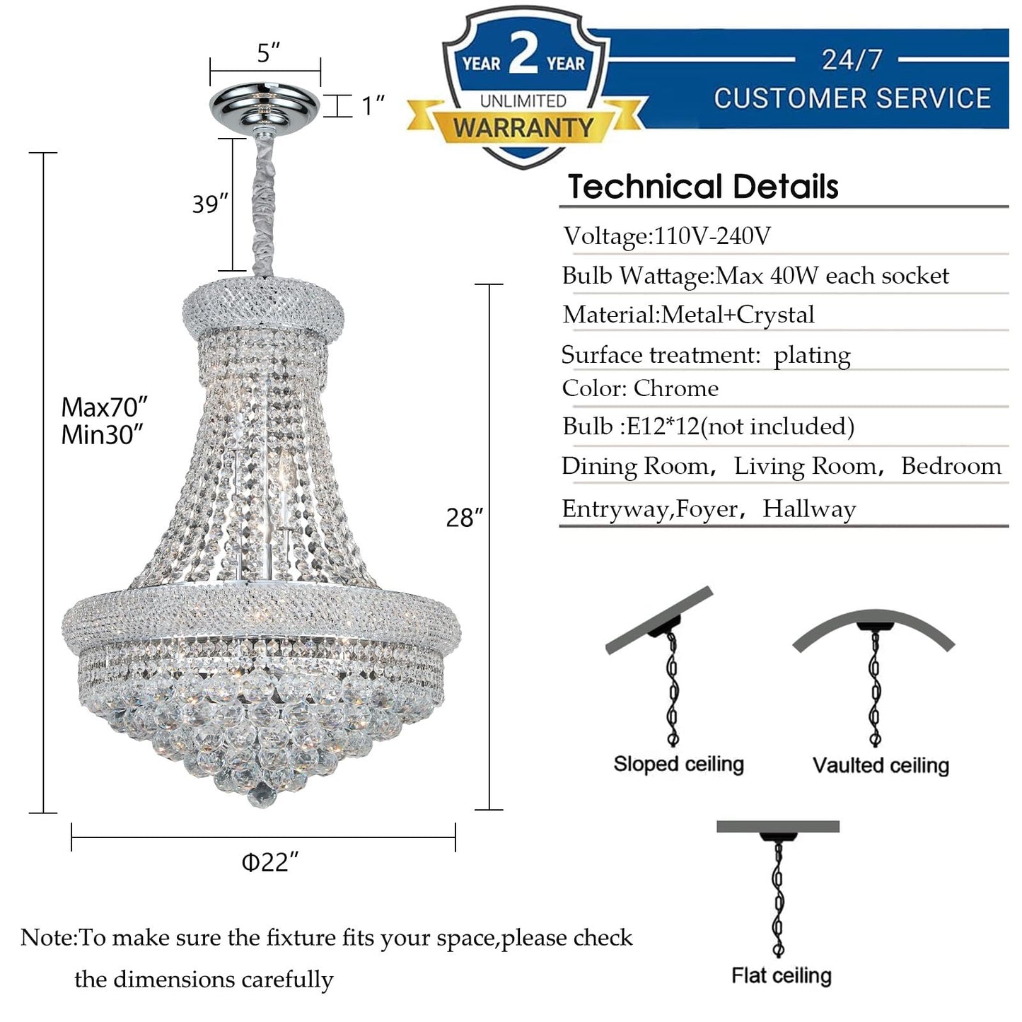 Gifarich Crystal Chandeliers for Dining Room Light Fixture,Empire Style K9 Crystal Chandeliers for Entryway,12 Lights Chrome Luxury Lighting Fixtures for Living Room Stairway Bedroom Foyer D22 Inch