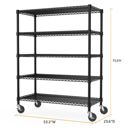 M MZG 53" W Garage Shelving 5 Tier Industrial 2200LBS Metal Shelving Units for Commercial, Basement, Pantry, Warehouse, School, Black Heavy Duty Easy Assembly 53.2" W x 23.6" D x 73.6" H