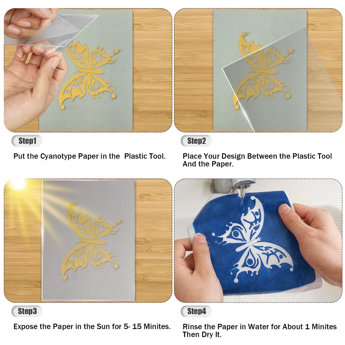 60 Sheets Sun Print Paper Cyanotype Paper Kit, A6 Sun Art Paper With 1 Acrylic Board for Sun Printing, Light Sensitive Solar Photography Paper for Kids DIY Crafts (4.1 x 5.8 inch)