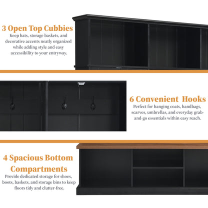 SYMCAVE Hall Tree with Bench and Shoe Storage,Shoe and Coat Rack with Drawer and Hooks,Farmhouse Furniture for Entryway,Mudroom,Living Room,Black (Black, 62.2" W)