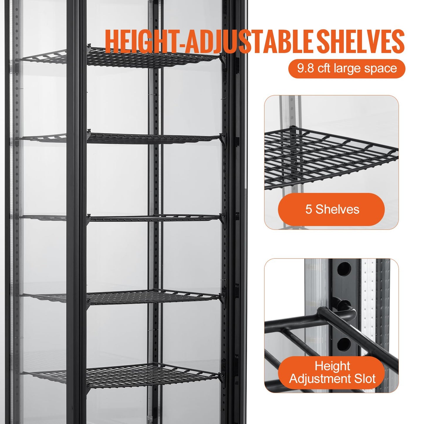 VEVOR Refrigerated Display Case, 9.8 Cu.Ft./278L Large Pastry Display Case, 5-Tier Commercial Display Refrigerator with LED Lighting, TURBO Cooling, Frost-Free Air-Cooling, for Bakery