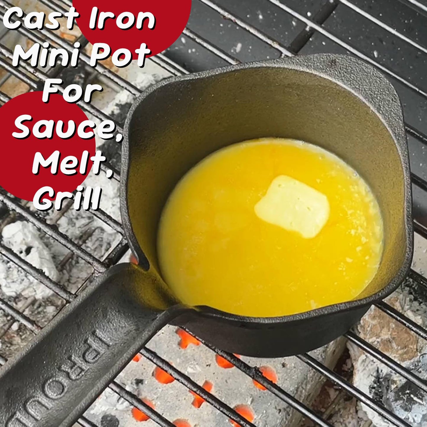 IPROUDER Cast Iron Sauce Pan and Basting Pot with BBQ Mop Brushes - Cast Iron Small Sauce Pots 2 Pcs for Grilling, Melting, Camping Cooking & Stoves - Mini Pot for Butter Melter