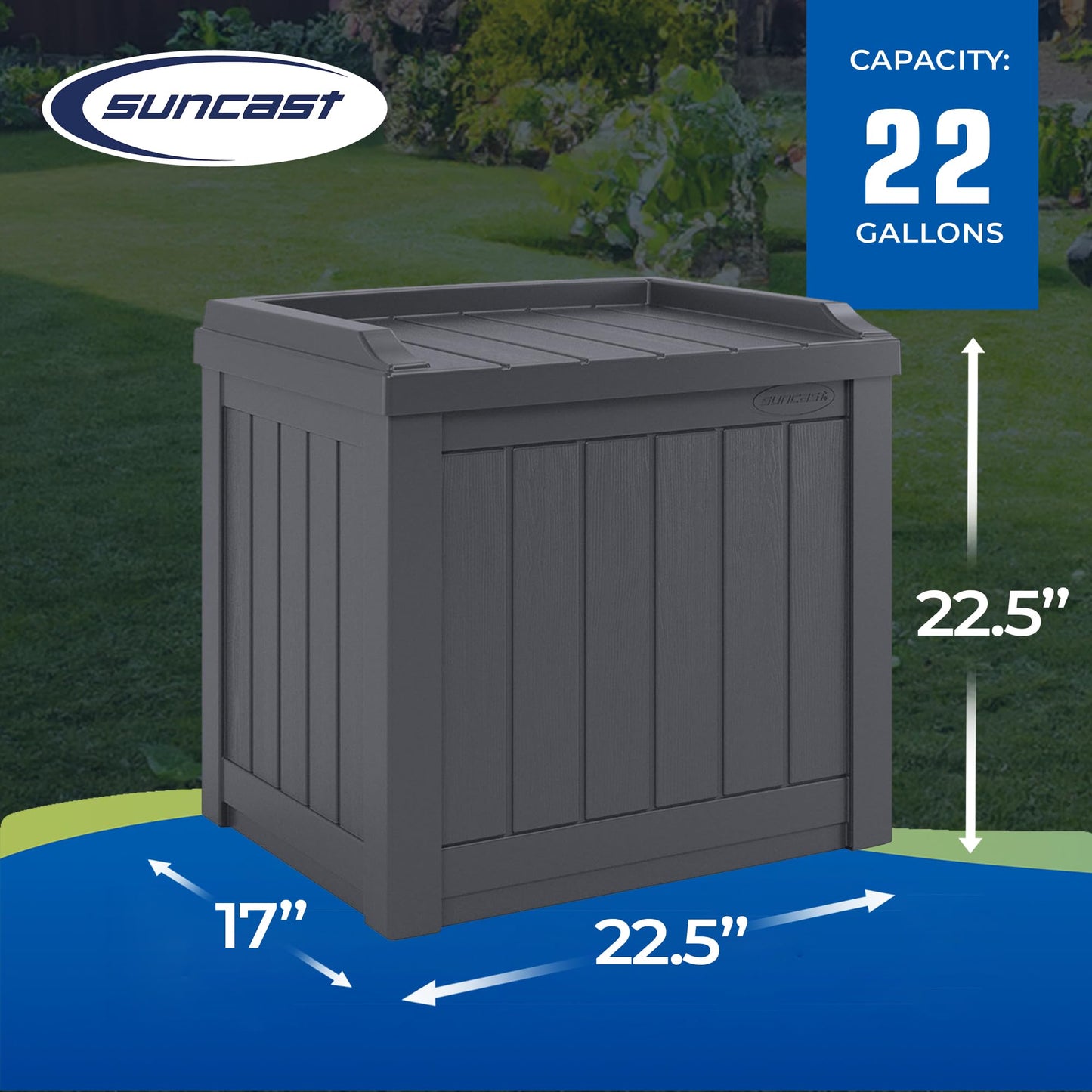 Suncast 4 Pack Small Deck Box Storage w/Bench Seat for Indoor & Outdoor Use, 22 Gal., Cyberspace
