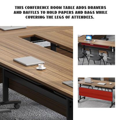 Folding Conference Tables,Flip Top Conference Room Tables,55.1 Inches Mobile Training Table with Silent Wheels,Modern Foldable Modular Boardroom Meeting Seminar Table for Office Classroom, 6 Pack