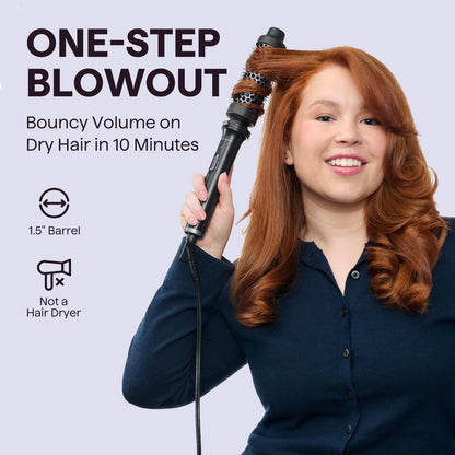 Wavytalk Thermal Brush, 1 1/2 inch Heated Round Brush with Detachable Head, Velvet Pouch and Dual Voltage for Travel, Easy to Create Blowout Look, Rose Gold