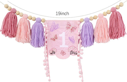 FESTELLAR 1st 1st High Chair Banner Embroidery Highchair Birthday Girl One Year Old High Chair First Banner Wildflower