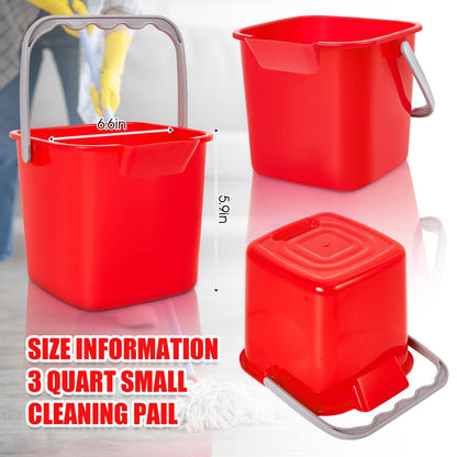 Irenare 8 Pcs Sanitizing Bucket 3 Quart Cleaning Pail Small Detergent Square, Spout and Handle Plastic Utility Sanitizer Buckets for Restaurant Kitchen Home Offices (Red)