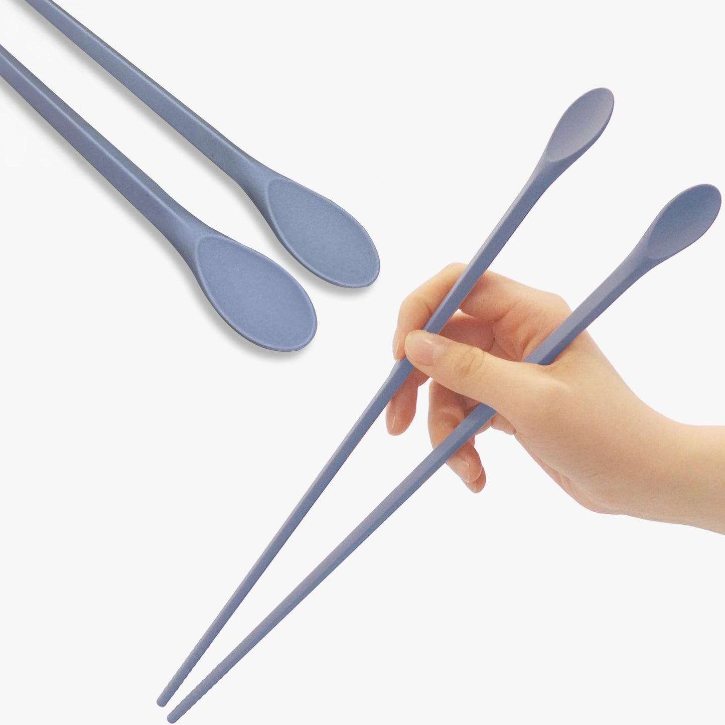 RECOHOME Reusable Long Silicone Cooking Chopsticks with Spoon 12 Inches 1 Pair, Dishwasher Safe, BPA-free Non-Slip,Korea Kitchen Utensils (Pastel Blue, 1 Pair )