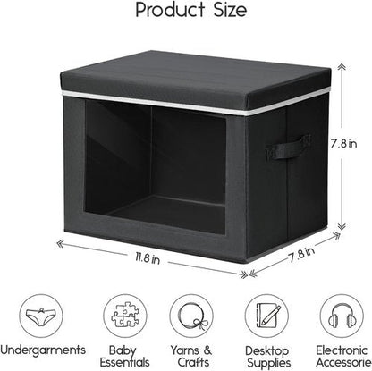 Homsorout Storage Bins - Small Collapsible Fabric Organizers with Lids | 4-Pack Black for Clothes & Towels