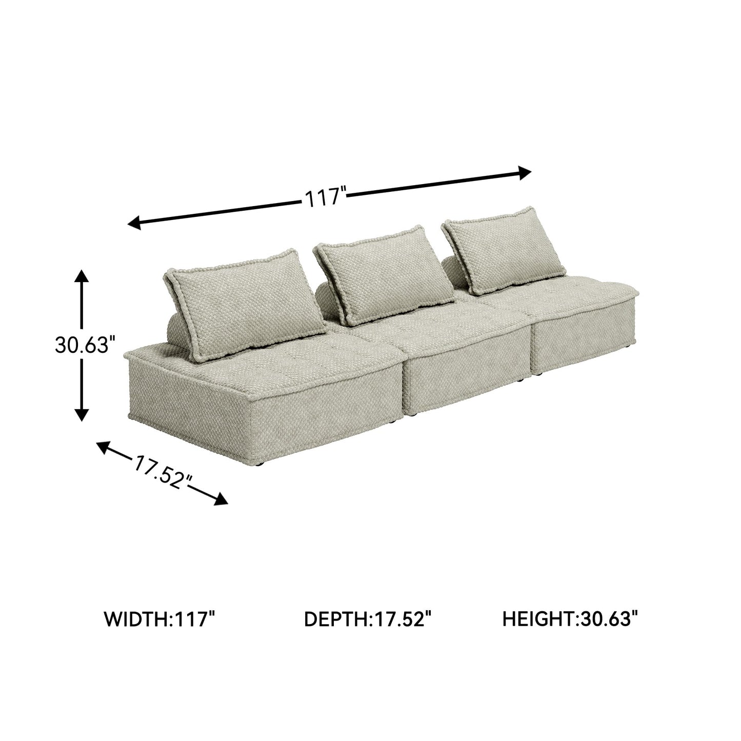 Signature Design by Ashley Bales Casual L-Shaped Modular Tufted 3-Piece Modular Seating with Non-Slip Decking, Beige