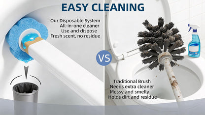 KIRIKIT 48 (1 Wand+48 Disposable Toilet Brush with Refill Heads and Holder Includes Storage Caddy&Toilet Bowl Wand