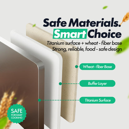 Titanium Cutting Board for Kitchen – Non Toxic & Hygienic, Reversible 2-in-1, Durable Metal Surface, Easy to Clean, Dual Surface with PP Wheat Fiber Side, Juice Groove, 16"x11"