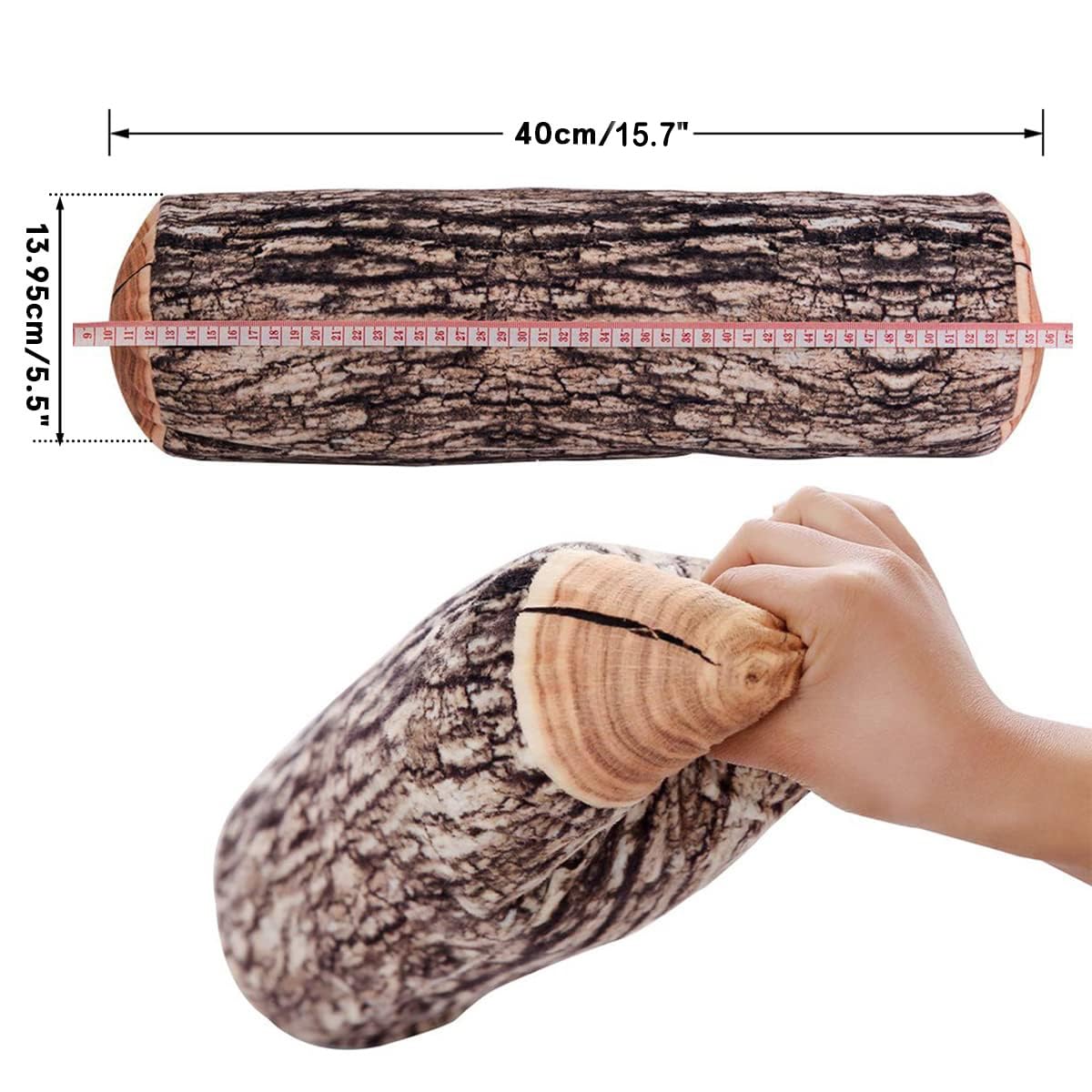 HYSEAS Decorative Round Throw Pillow, 3D Digital Print Comfortable Kids Funny Cute Wood Log Pillow Cylinder Floor Cushion for Home, Couch, Sofa, Bedroom, Living Room Decor, Trunk, 2 Pack