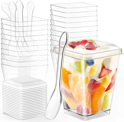 20 Pack 5 Oz TLAZZ Plastic Dessert Cups with Lids and Spoons, Yogurt Parfait Appetizer Cups for Party, Clear Mini
