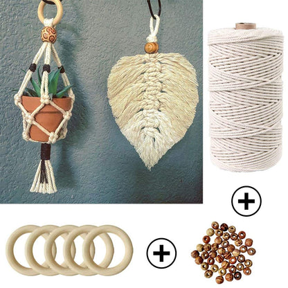 169pcs Macrame Kits for Beginners 3mm x 220yards Natural Cotton Macrame Cord Wall Hanging Kit, Best Macrame Supplies for Macrame Plant Hanger with Wooden Beads,Wooden Rings,Wooden Sticks,S Hooks