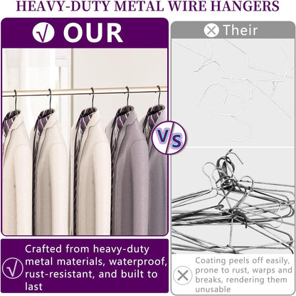 Skiennix Metal Wire Hangers - 60 Pack Ultra Thin Space-Saving Clothes Hangers | 16.5" for Shirts, Suits & More