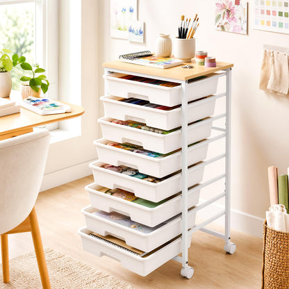 LEHOM Rolling Storage Cart with 8 Drawers, Utility Cart on Wheels with Metal Frame and Wooden Tabletop for Living Room Bedroom Dorm, Office Storage & Art Supply Craft Organizer for Classroom