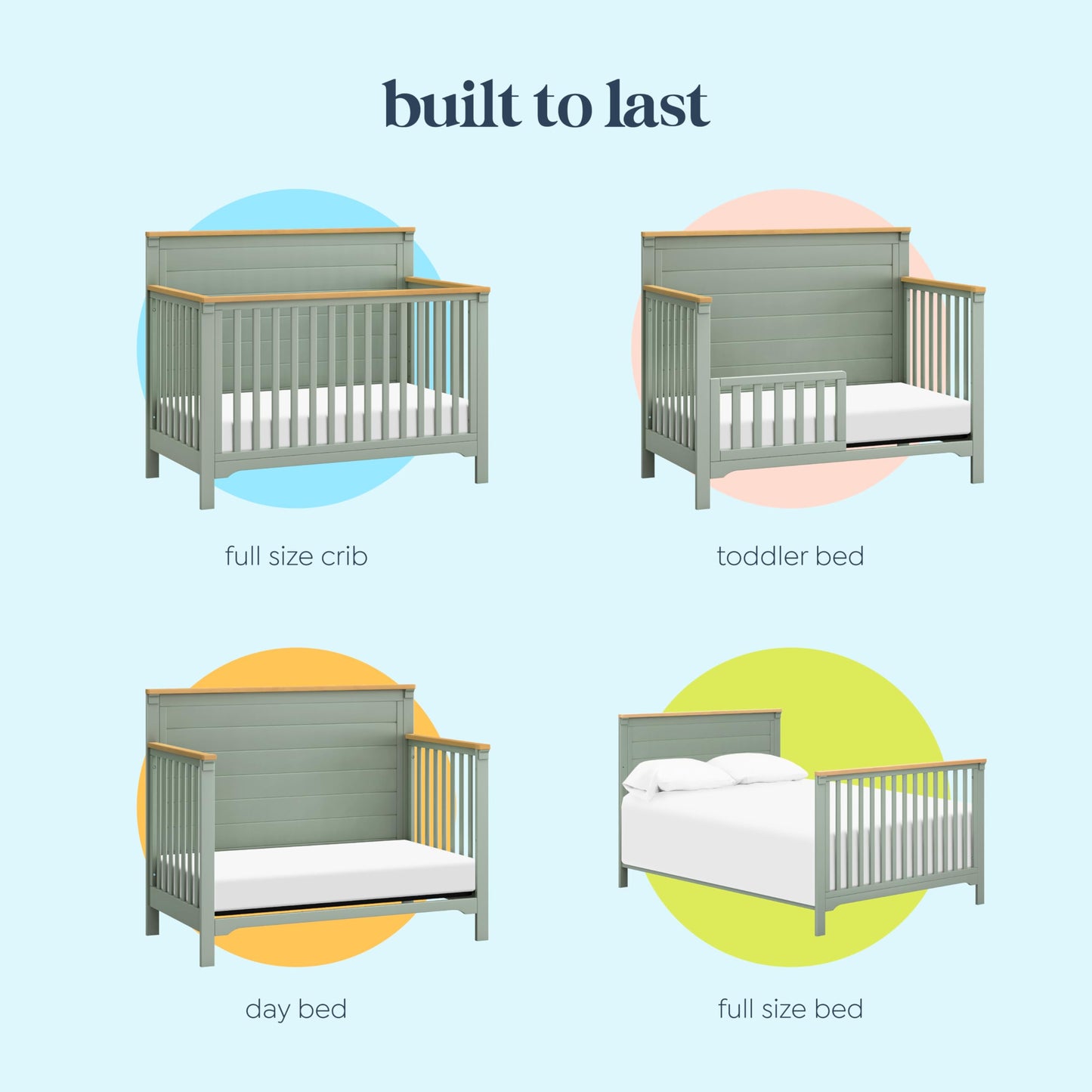 Davinci Shea 4-in-1 Convertible Crib in Light Sage and Honey, Greenguard Gold and FSC® Certified