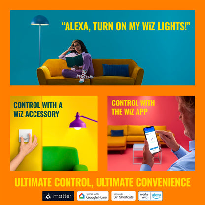 WiZ Smart Wi-Fi Plug - Pack of 3, Smart Outlet Connects to 2.4 GHz Wi-Fi, Voice / App Control, Works with Google Home, Amazon Alexa, and Apple HomeKit, Matter Compatible