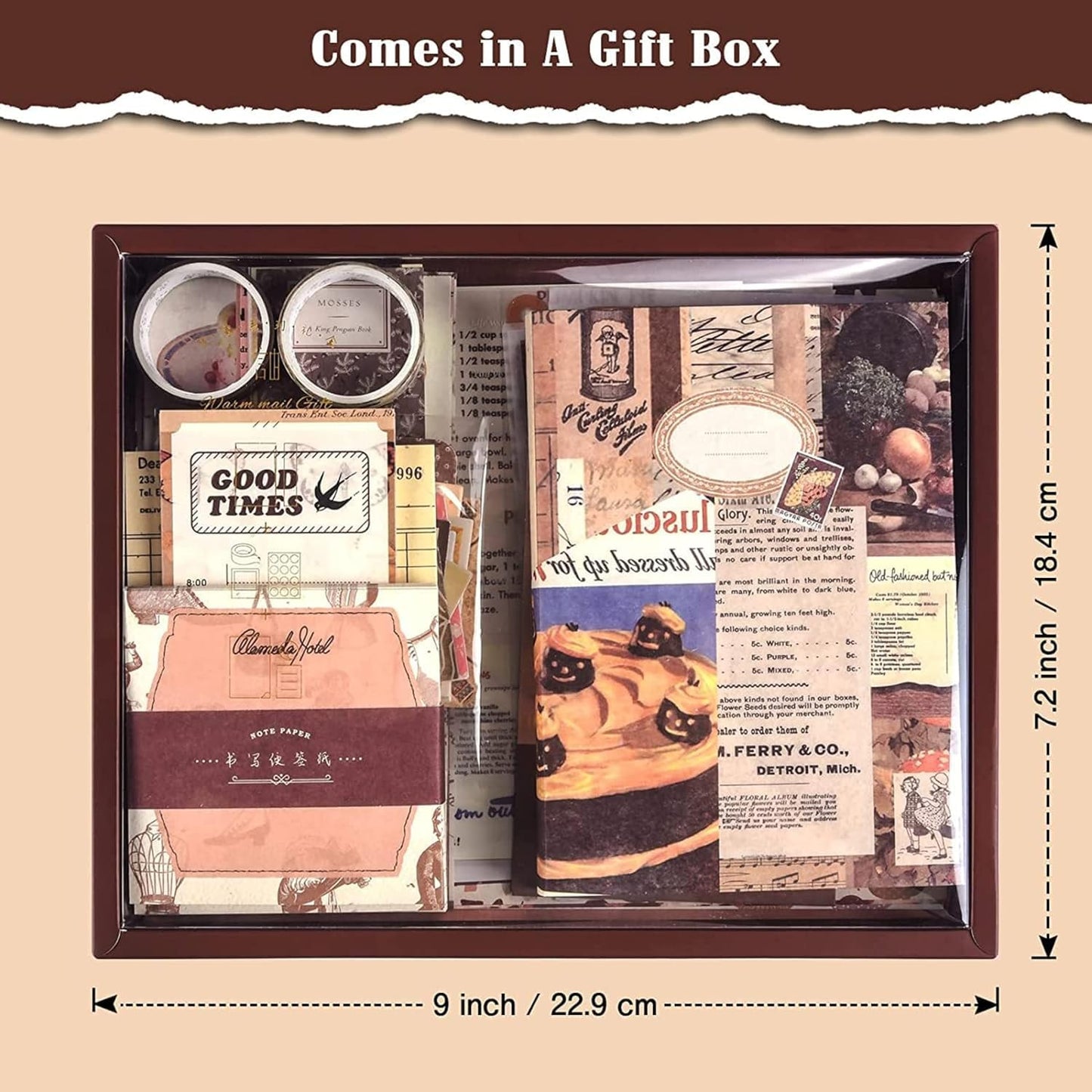 VIBE VISTA Vintage Aesthetic Scrapbook Kit, 346 Pcs, A6 Grid Notebook, Washi, Envelopes, Scrapbook Papers, Folding Labels, Background Papers, Photo Frames, Calendar Stickers, Stickers (Vintage)