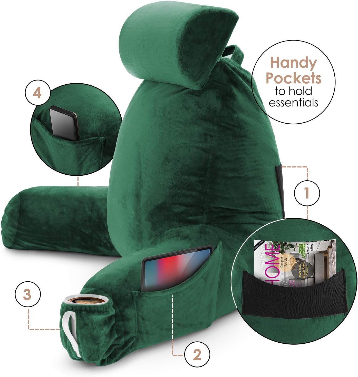 2 Clara Clark Reading Pillow with Shredded Memory Foam Includes Neck and Lumber Support Pillows, Designed for Sitting