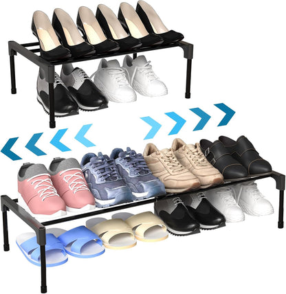 2 17 ''-30 1 Closet Teenyyou Pcs Expandable Shoe Rack '' Adjustable Shoe Shelf Metal Tier Rack Black Stackable