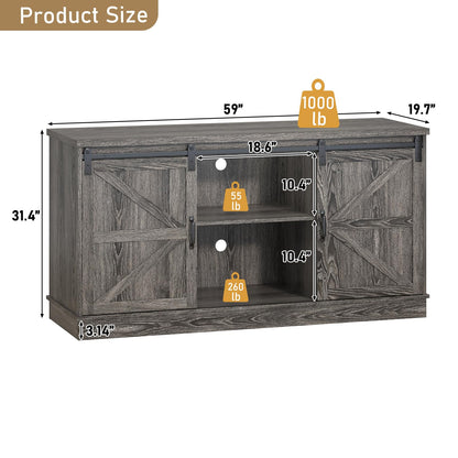 Hlivelood Farmhouse 75-120 Gallon Fish Tank Stand with Power Outlet, Aquarium Stand w/Cabinet&Sliding Barn Door, Heavy Duty Reptile Tank Stand for Fish/Turtle/Reptile Terrarium, 1000LB Capacity, Grey