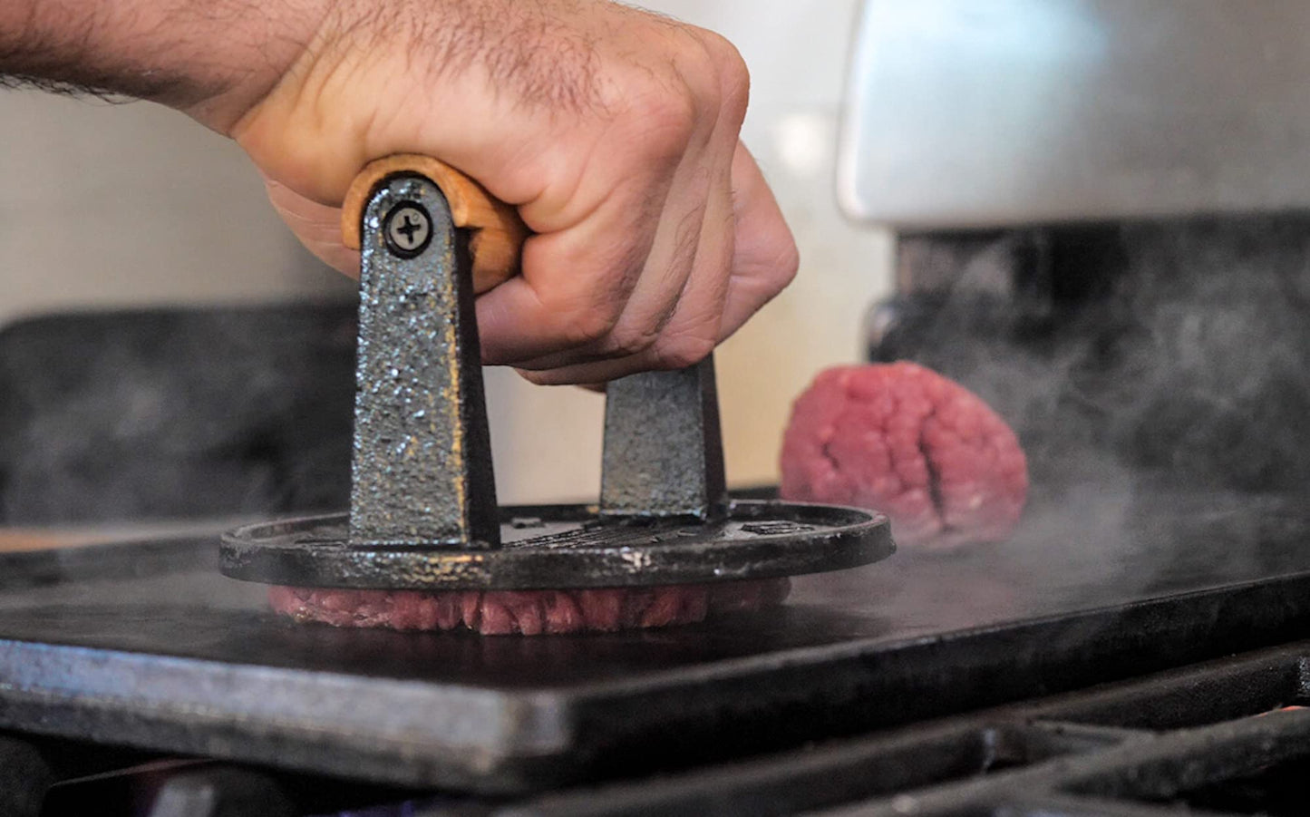 The Burger Smasher™ Pre-Seasoned Heavy Duty Cast Iron Smash Burger Press Kit - Heat Resistant Burger Smasher for Griddle, Food, Chef, Meat & Cooking Press, Hamburger Smasher - 30 Patty Paper