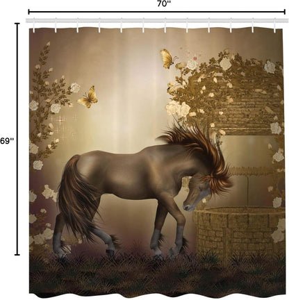 Ambesonne Mystic Shower Curtain - Horse in Roses Garden with Butterflies, Cloth Fabric Bathroom Decor Set, 69" W x 70" L