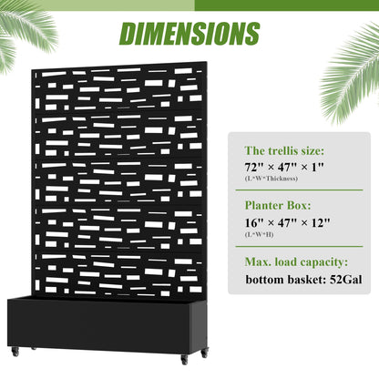 Wooakway 72" H Raised Garden Bed with Trellis and Wheels, Metal Privacy Screen Outdoor Planter Box for Patio, Backyard & Balcony, Large Capacity Mobile Vertical Planter for Climbing Plants, Black