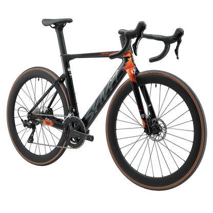 SAVADECK Carbon Fiber Road Bike, Hydraulic Oil Disc Bike with Carbon Fiber Frame and Wheelset, Lightweight Full Carbon Racing Bicycle with Shimano R7120 24S Shift Set for Adults(Twilight-Orange,47cm)