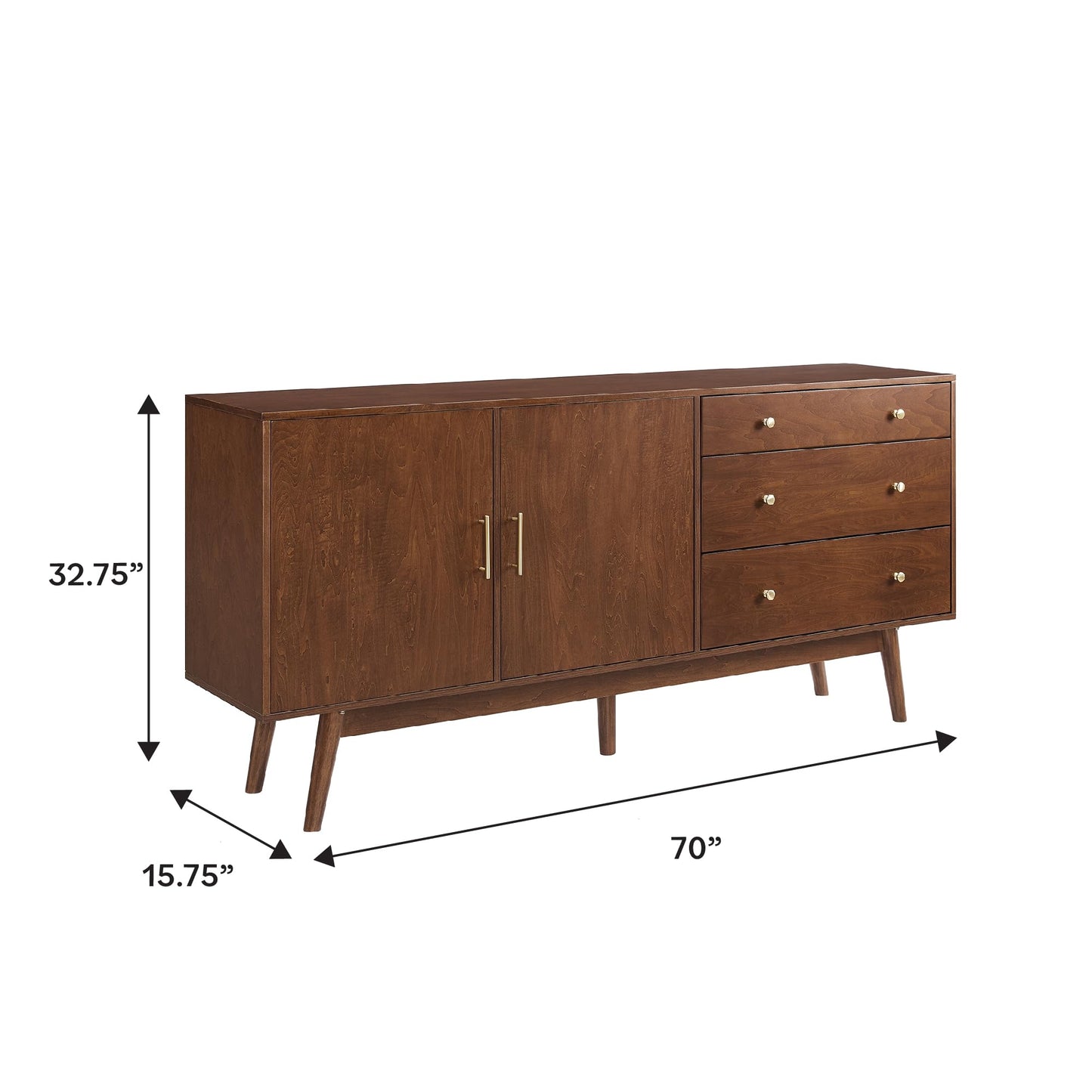 Walker Edison Mid-Century Modern Wood Kitchen Buffet Sideboard Entryway Serving Storage Cabinet Doors Dining Room Console, 70 Inch, Walnut